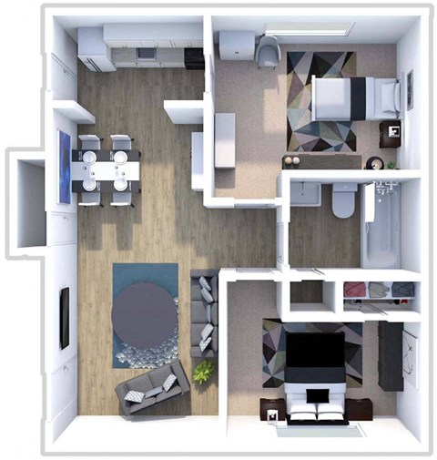 Floor plan for 2 beds, 1 bath, 736 sqft